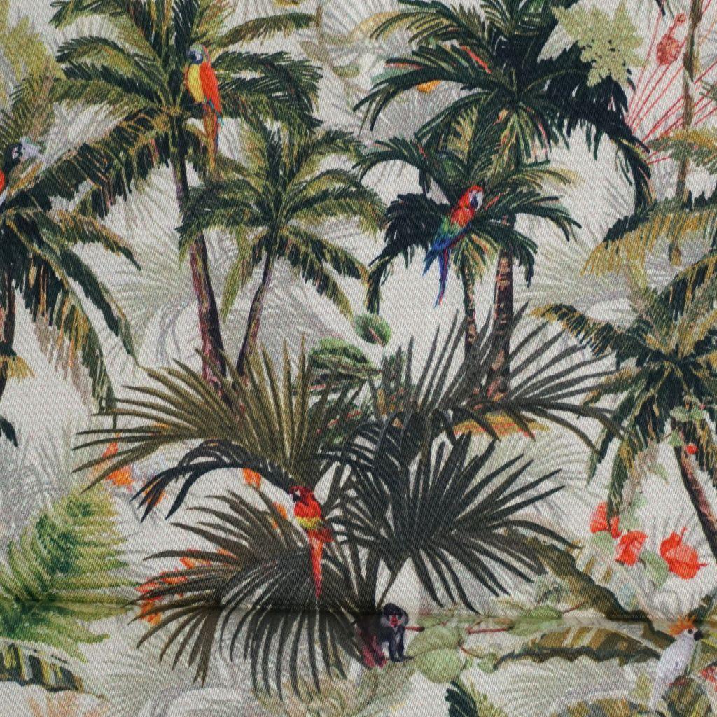 Leichte Baumwolle Hemdenstoff Palmen Papageien grün khaki